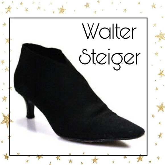 Walter Steiger Black Pointed Toe Ankle Boots 6 6B - Picture 1 of 6